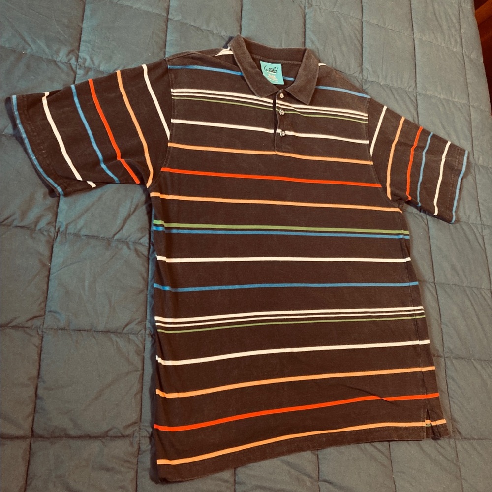Wckd Men's Size X-Large Polo Shirt Colorful Striped Black Short Sleeve - Picture 5 of 7